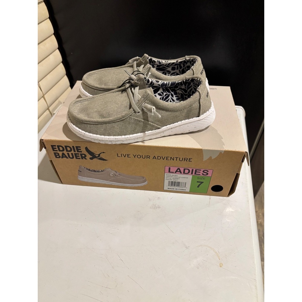 Eddie Bauer Surrey Canvas Lace Up Loafers Grey Womens Size‎ 7 Casual Shoes NEW